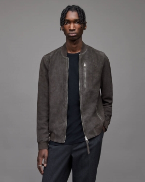 Allsaints Kemble Suede Bomber Jacket Soot Grey | U.K.ML047J-4999