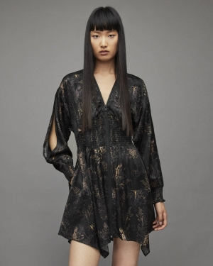 Allsaints Nilah Yorik Silk Blend Dress Black | U.K.WD020X-5