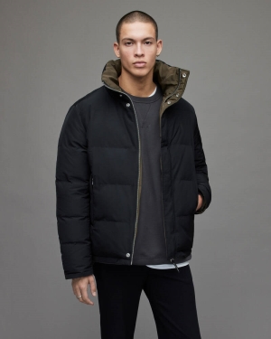 Allsaints Novern Reversible Ramskull Puffer Jacket Black/Khaki | U.K.MJ012T-832