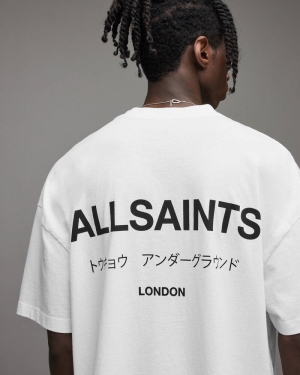 Allsaints Underground Crew T-Shirt Ashen White | U.K.MG385W-7266