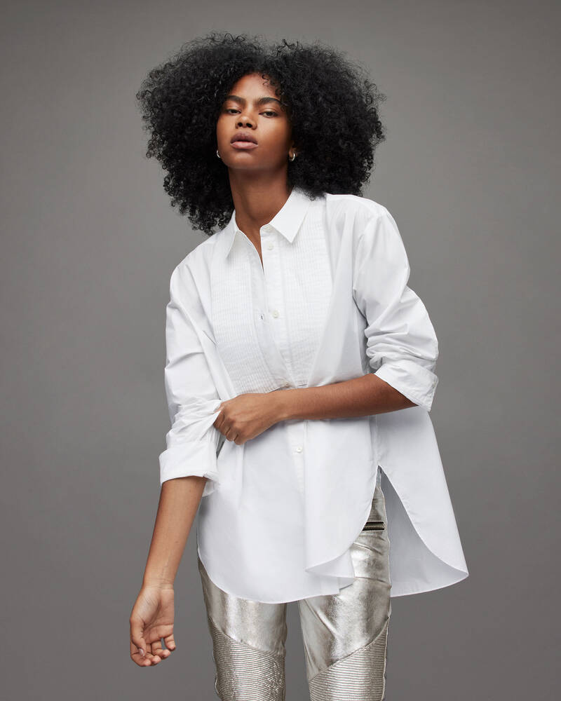 Allsaints Avril Oversized Shirt White | U.K.WH001Y-10