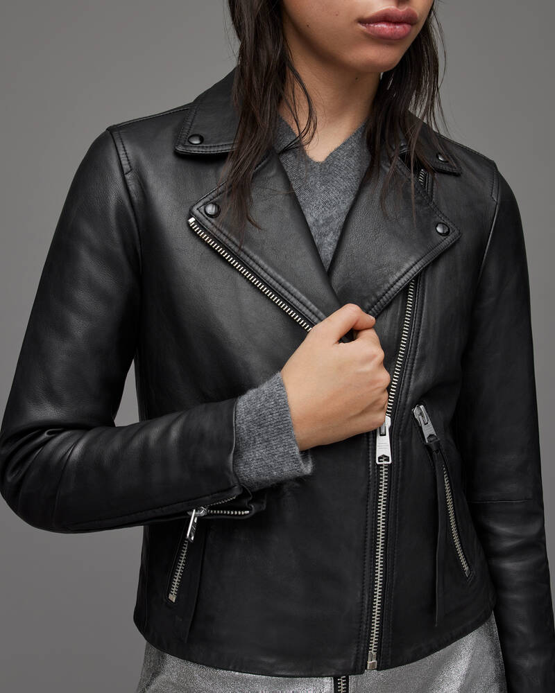 Allsaints Dalby Leather Biker Jacket Black | U.K.WL004N-5