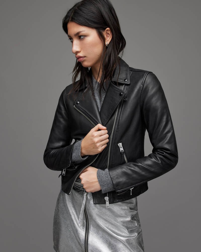 Allsaints Dalby Leather Biker Jacket Black | U.K.WL004N-5