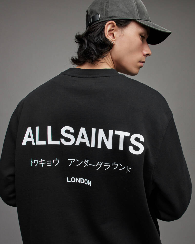 Allsaints Underground Crew Sweatshirt Jet Black | U.K.MG319X-451